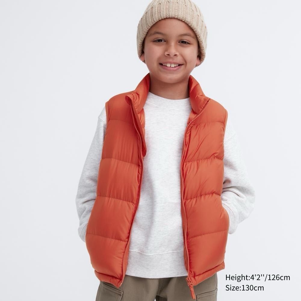 UNIQLO Quilted Puffer Vest Kids 3-4Y Orange Ultra Light Packable Full Zip New